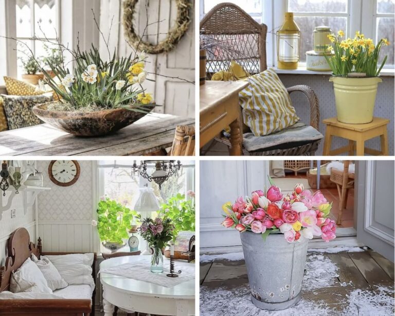 An example of how to incorporate thrifted finds, featuring a vintage mirror and wooden stool