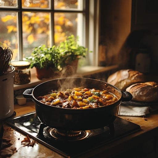 simmering stew bubbling action