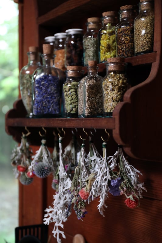 drying herbs rustic shed herbs