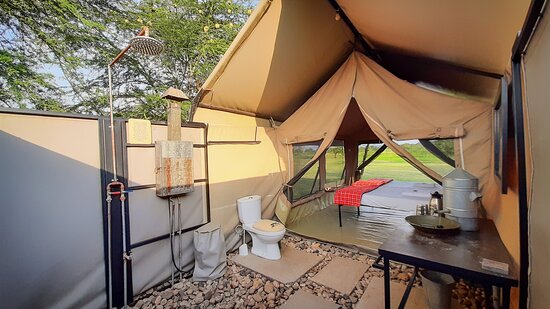 Inside the glamping tent