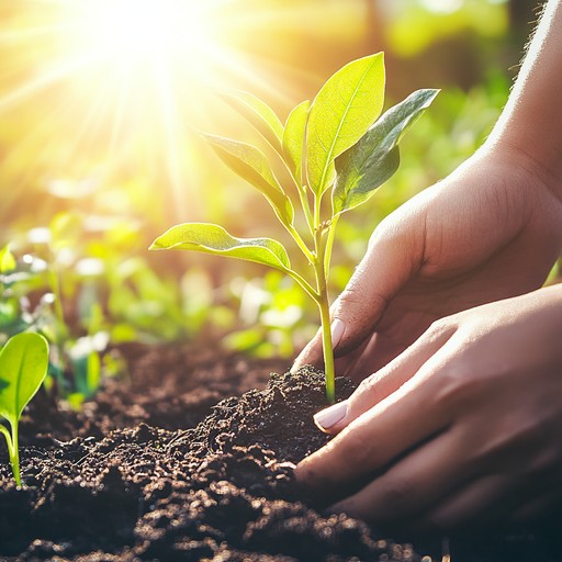 A person's hands gently holding a young seedling, symbolizing the nurturing and care involved in gardening