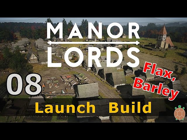 A bird's-eye view of a Manor Lords settlement, showcasing the various buildings and the surrounding landscape.