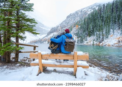 Lake Agnes by Lake Louise covered in snow during winter