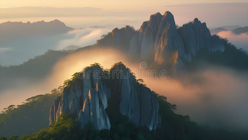 Mount Kinabalu at dawn with a sea of clouds below
