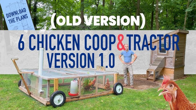 A woman painting a completed wooden chicken tractor in her backyard.
