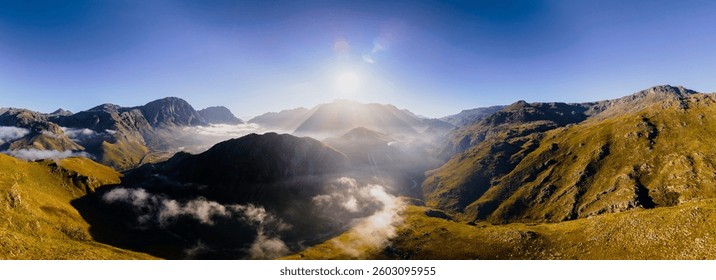 Aerial view of majestic mountains under