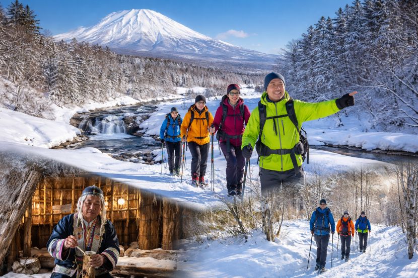 Snowshoeing through a snowy forest