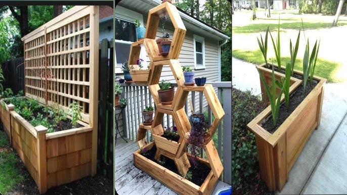 A simple raised garden bed made from pressure-treated lumber with a plastic liner.