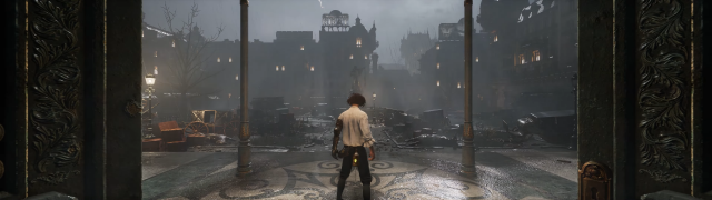 A screenshot showing Lies of P running on an ultrawide monitor (3440x1440). The image showcases the game's UI scaling and the extended field of view, demonstrating proper ultrawide support. There are no noticeable stretching or distortion issues.