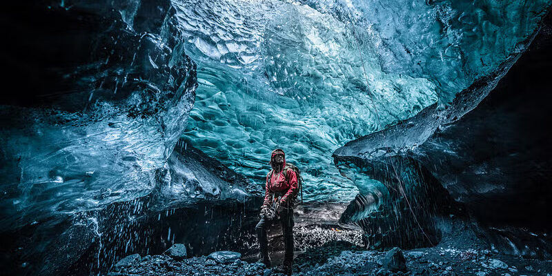 Inside an ice cave in Vatnajökull glacier, Iceland