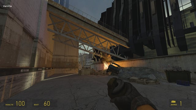 Before and after comparison shot showing texture detail differences on a brick wall with and without Crimson Horizons.