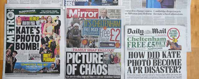 A collage of various news articles about Britney Spears, with some headlines manipulated to appear censored or restricted.
