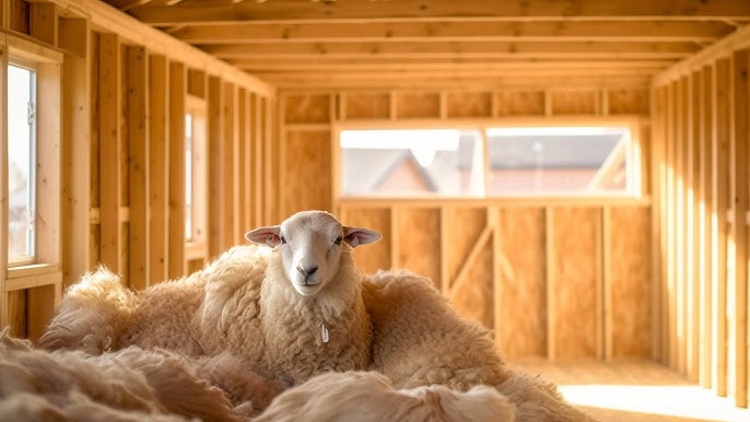 Image of a worker laying down insulation batts between attic joists.