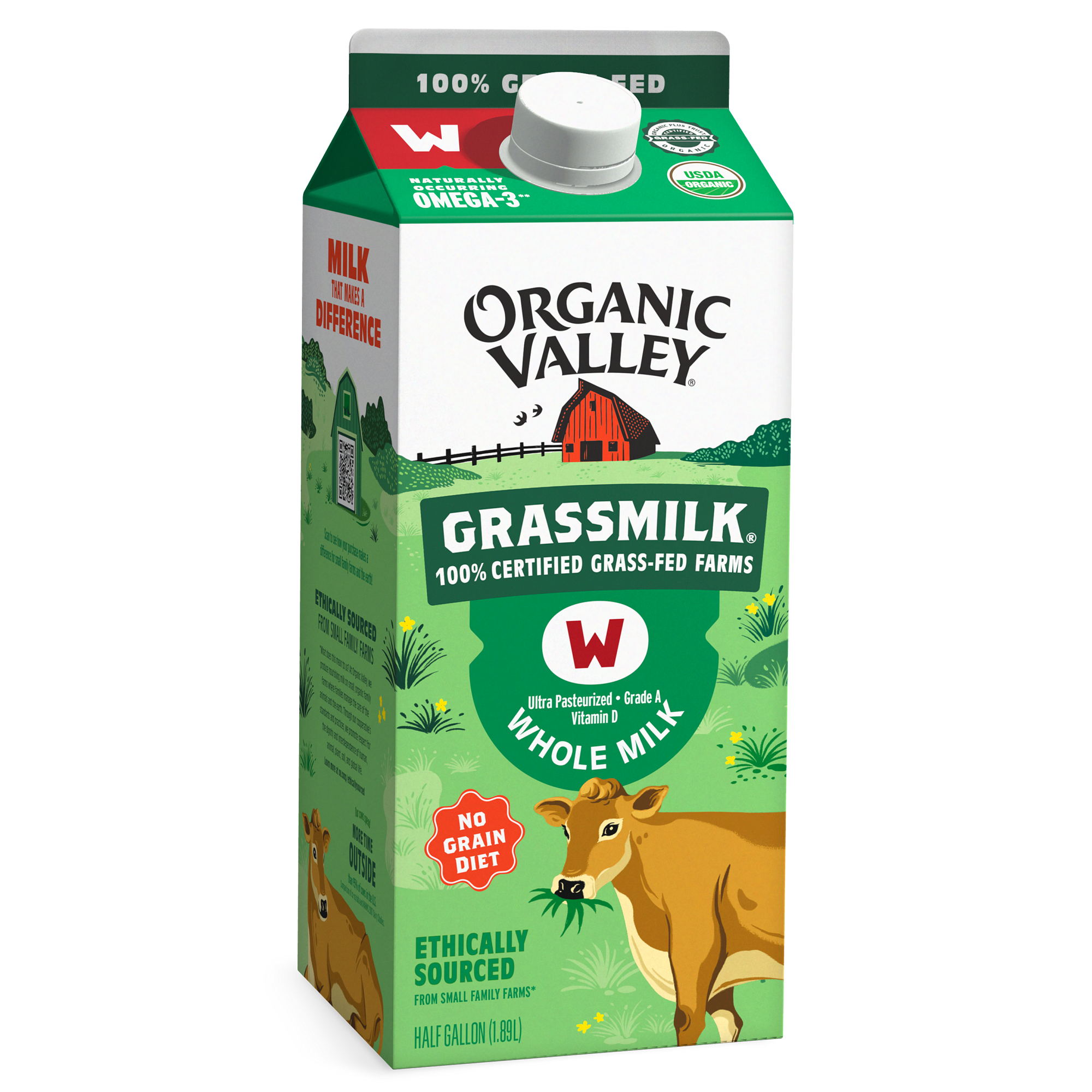 close-up dairy label farmer in the background