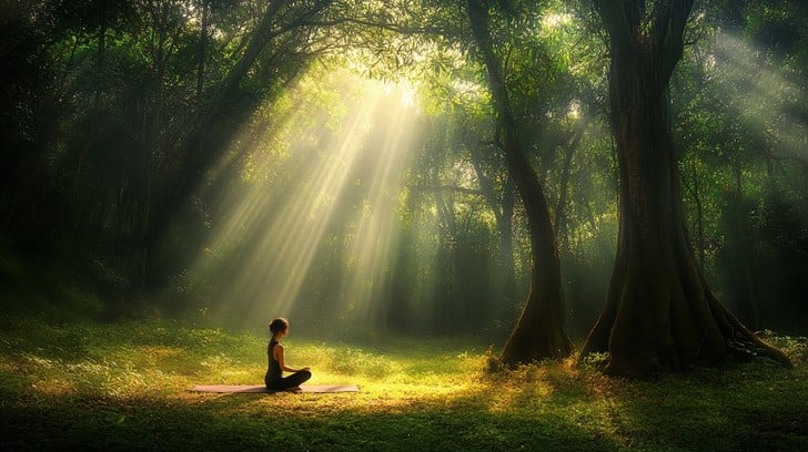 A hiker standing at the base of a giant redwood tree in Tall Trees Grove, emphasizing the tree's scale