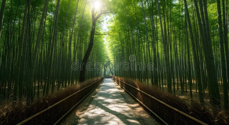 Texture of bamboo and dappled light on the forest floor in Arashiyama Bamboo Grove, composed using the rule of thirds.