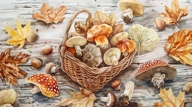 Close up photograph of mushroom identification book open next to gathered wild foods