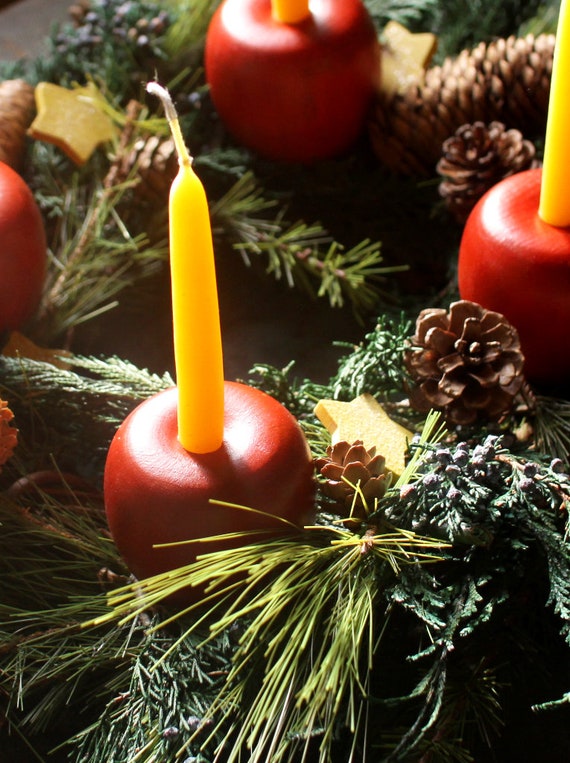 close-up beeswax candle glowing Solstice spiral