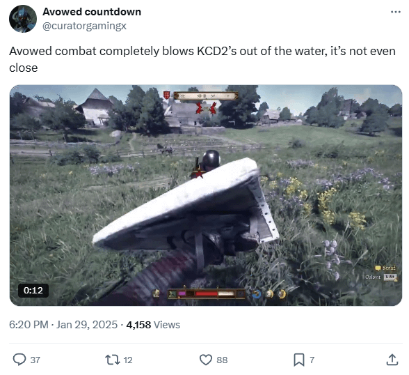 Avowed Gameplay showcase featuring protagonist battling a monster.