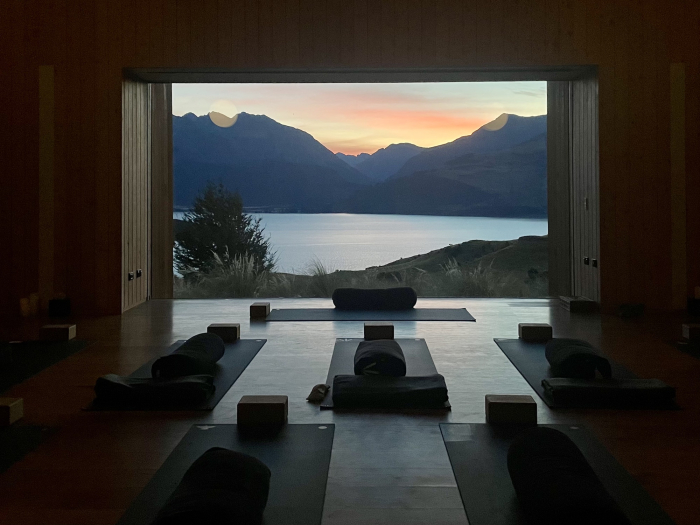 Aro Ha Wellness Retreat yoga studio at sunrise