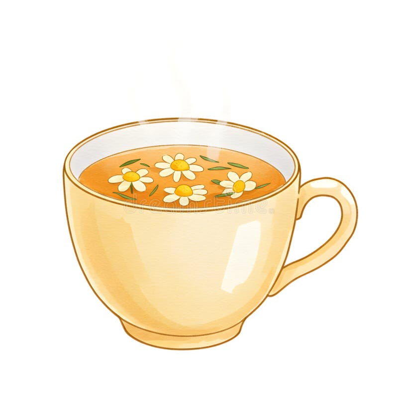steaming mug herbal tea garden backdrop