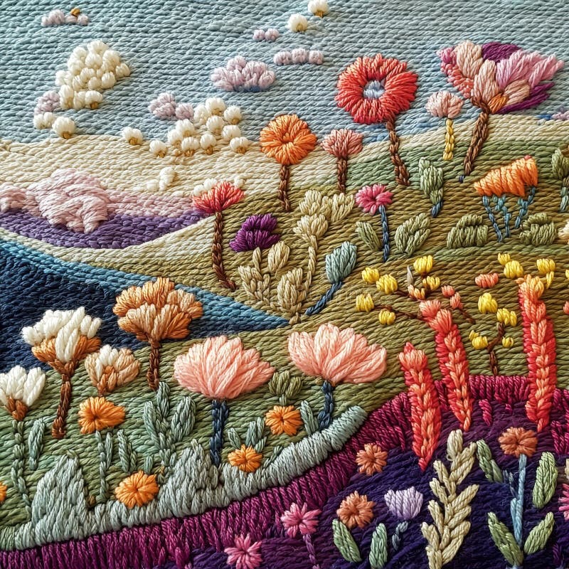 Close-up showing hands working basic embroidery stitches on a fabric ornament