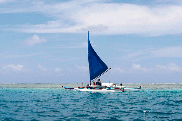 A picture of the eco-station's solar panel array or seawater air conditioning system