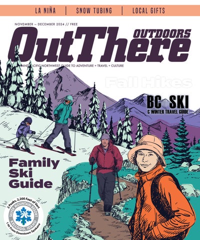 A family of four hiking on a paved trail with towering trees