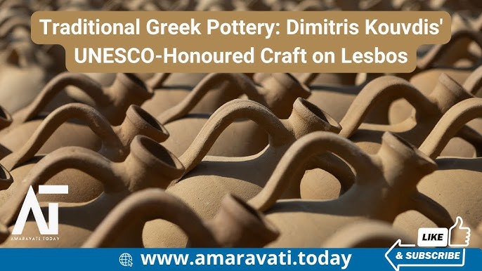 A close-up of handcrafted pottery from Dimitri's workshop