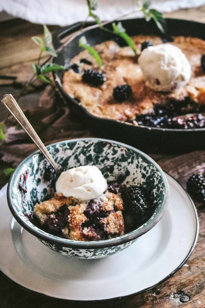 Honey Lavender Blackberry Cobbler served rustic