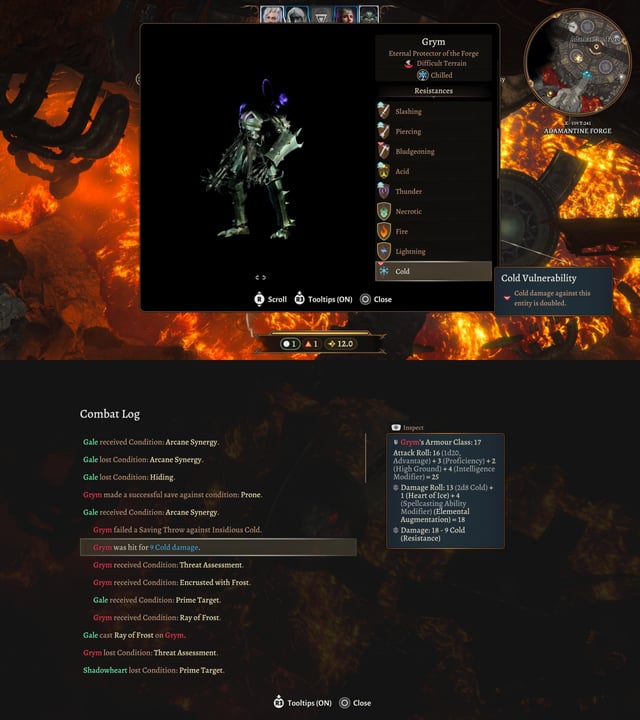 A screenshot showing the central platform control with highlighted elements indicating how to use the forge hammer (with an arrow illustrating the strike zone).