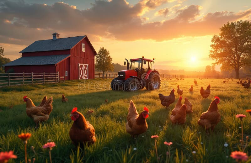 Bantam chickens happily foraging within a chicken tractor in a sunny backyard garden, idyllic homestead scene.