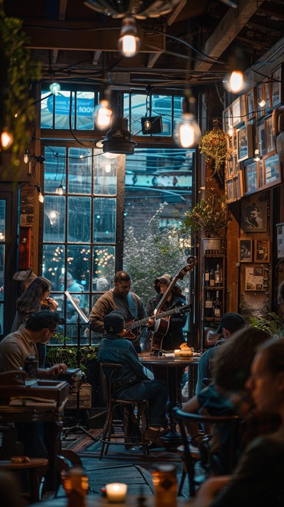 Overhead shot of a beautifully set restaurant table with various Italian dishes, wine glasses, and warm lighting