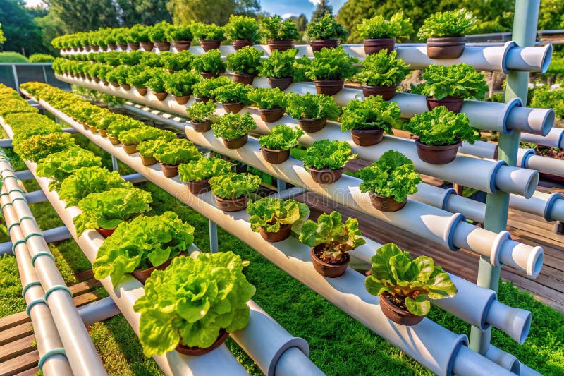 Sustainable homegrown lettuce aerial view diy hydroponic system thriving backyard garden captivating shot.