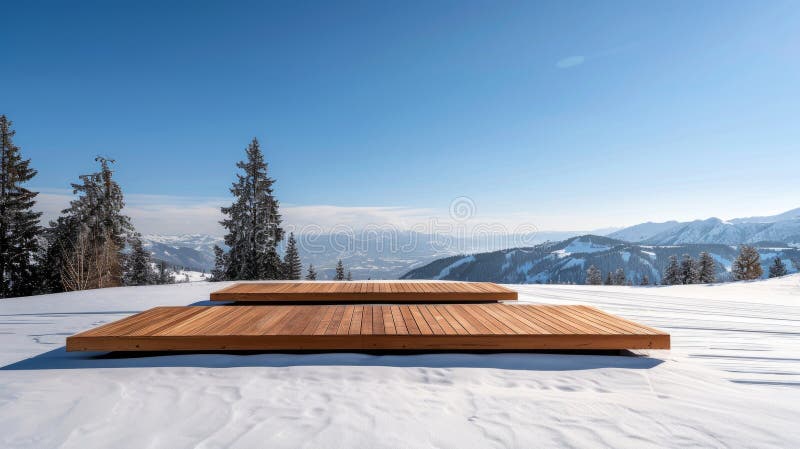 A serene snowy landscape with a person practicing yoga or meditation