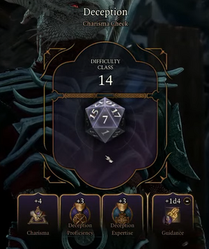 In-game screenshot of a combat encounter in Baldur's Gate 3, highlighting the tactical turn-based gameplay. Show environmental interactions like a character setting an oil barrel on fire. Visible dice roll animation appreciated.