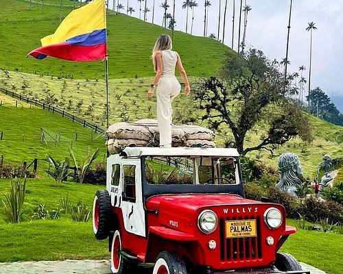 A wide shot of the colorful town of Salento Colombia.