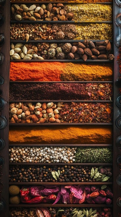 Spices and seeds in containers