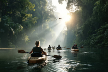 Sunset over the flooded Amazon forest canopy