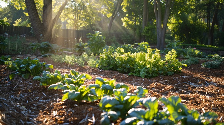 Sunlit vegetable garden stockcake