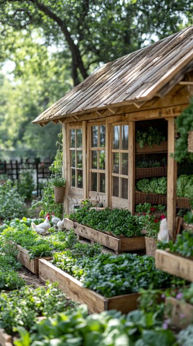 A close-up of a thriving tomato plant with lush green leaves and small green tomatoes, supported by a sturdy stake.