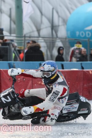Action shots of ice speedway racers leaning into turns, spraying ice, and showcasing the intensity of the competition.