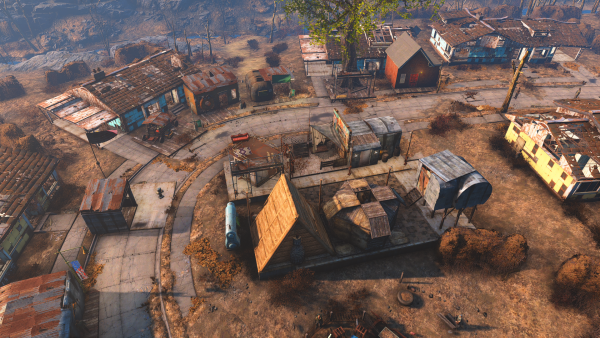Settlers engaging in various activities within a Sim Settlements 2 settlement, tilling fields under the sunlight, creating an immersive and lively atmosphere of community and purpose.
