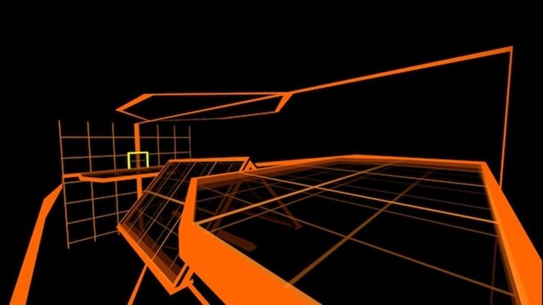 Concept art or design diagram illustrating the ramp angles and air acceleration zones in surf_forbiddenways in Counter-Strike: Source. The image should be clean, precise, and informative. It should show the underlying structure of the map and the principles of surf map design.