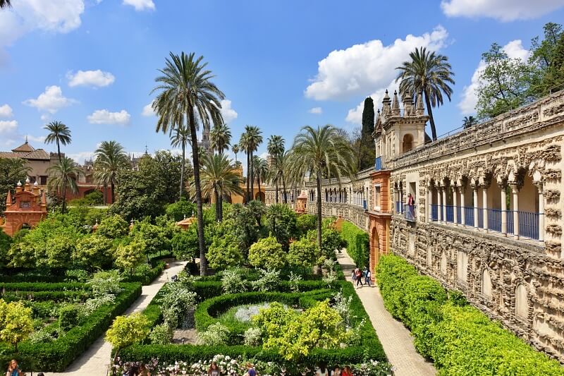 Panoramic shot from the Alcázar gardens, capturing the city skyline