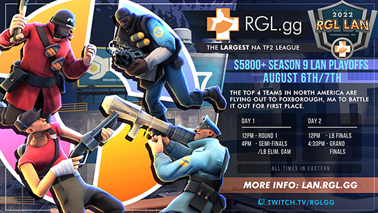 A TF2 match from a high, angled perspective showing all 12 players in action on the map.