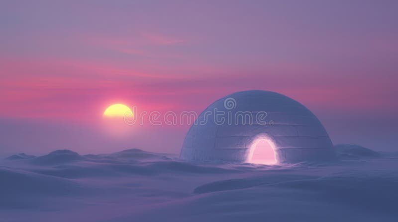 Completed igloo under a starry night sky