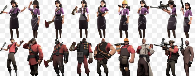A futuristic, concept art-style image of Team Fortress 2 characters wearing technologically advanced and stylized hats, hinting at potential future cosmetic trends.