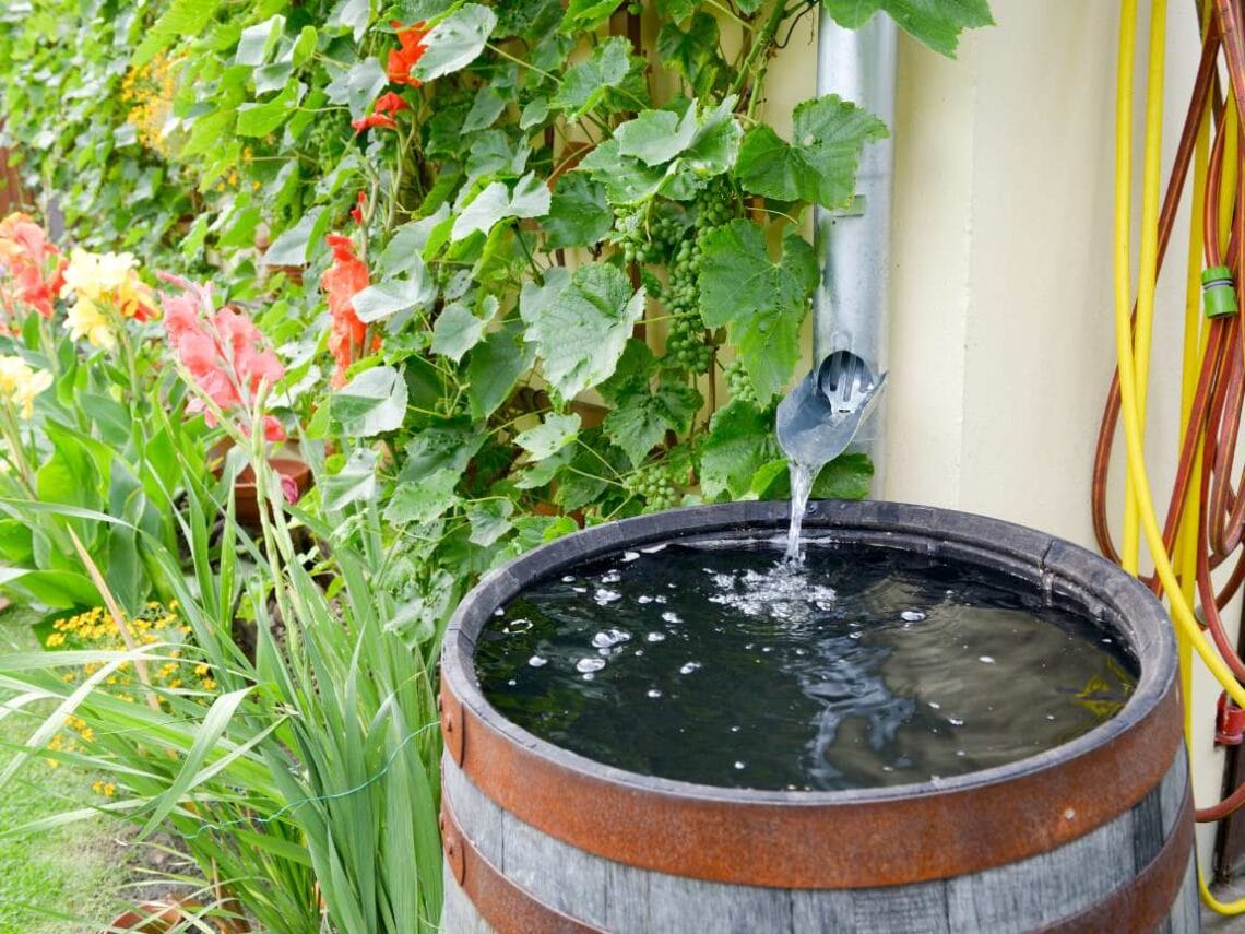 hands installing rain barrel downspout diverter