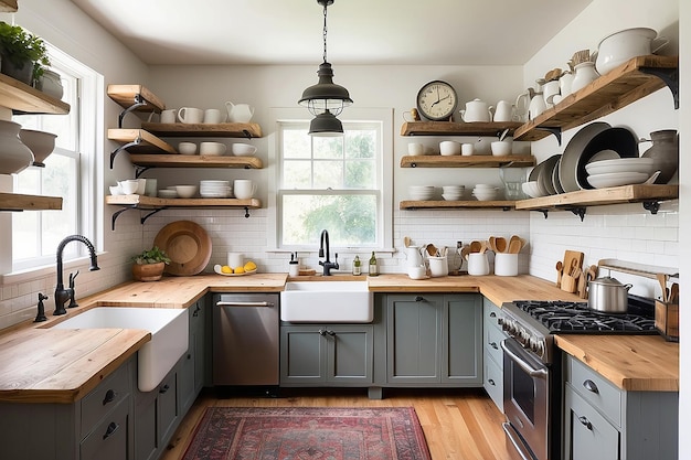 A bright, airy kitchen featuring energy-efficient appliances, natural cleaning products, and reusable containers, showcasing sustainable living practices.